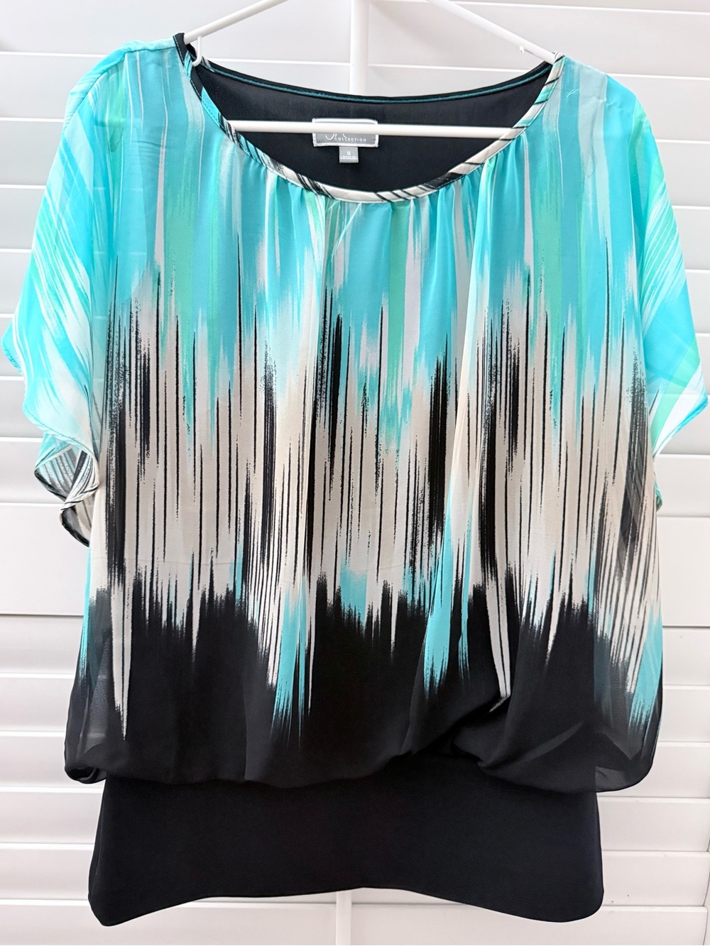 JM Collection Aqua, Black & Cream Ombre Blouse